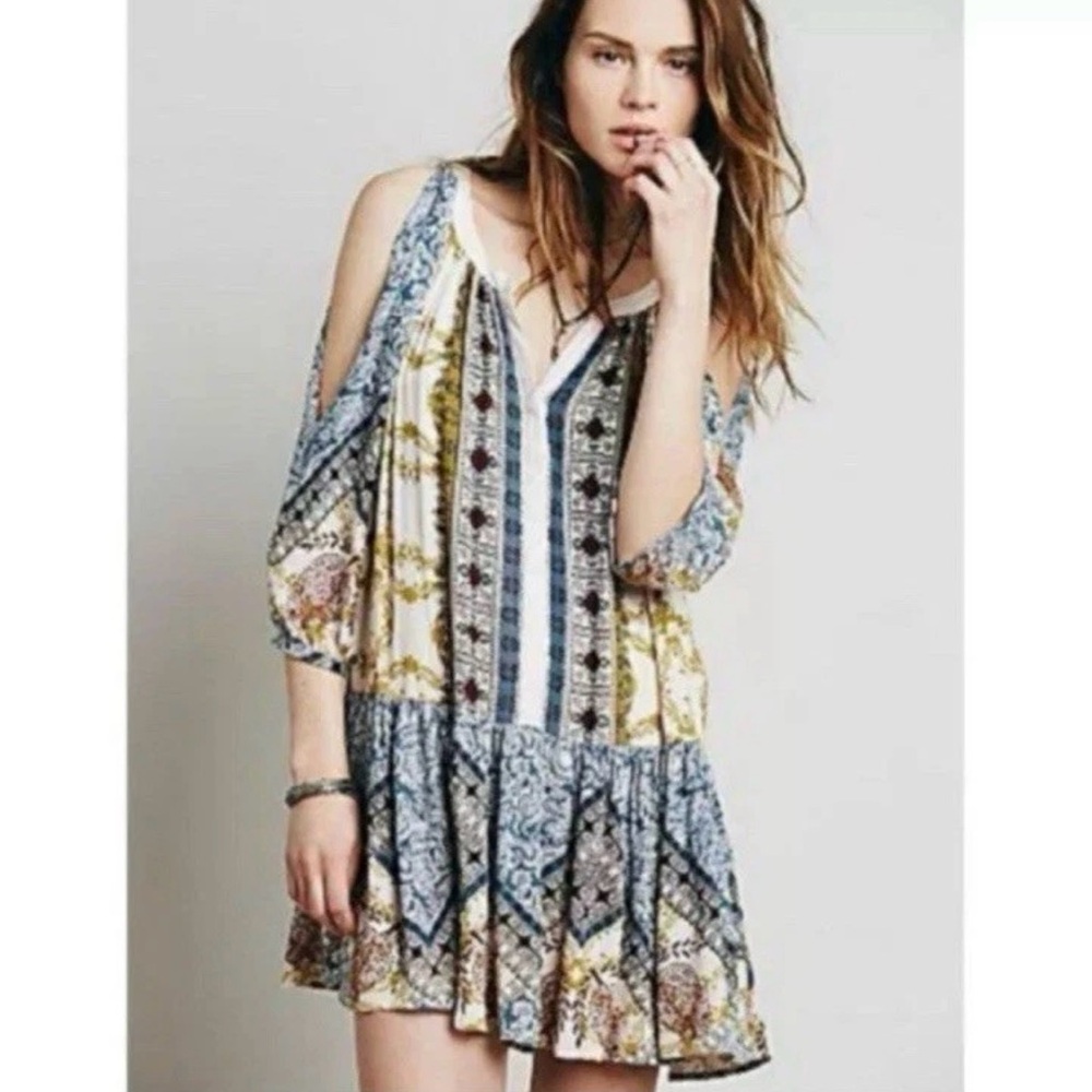 Free People Portobello Road Boho Cold Shoulder Tunic Dress Women’s Small Floral